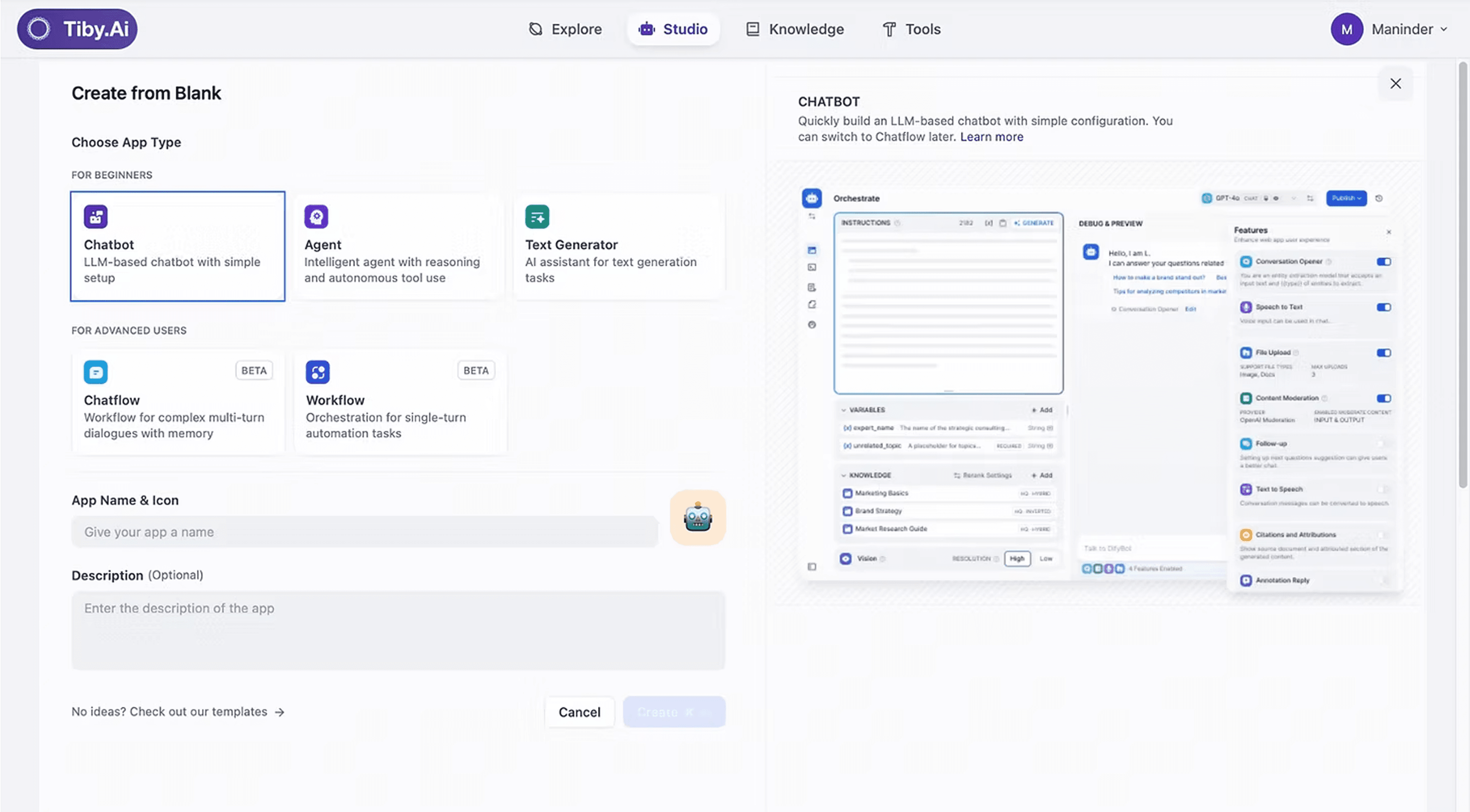 Tiby Studio Interface